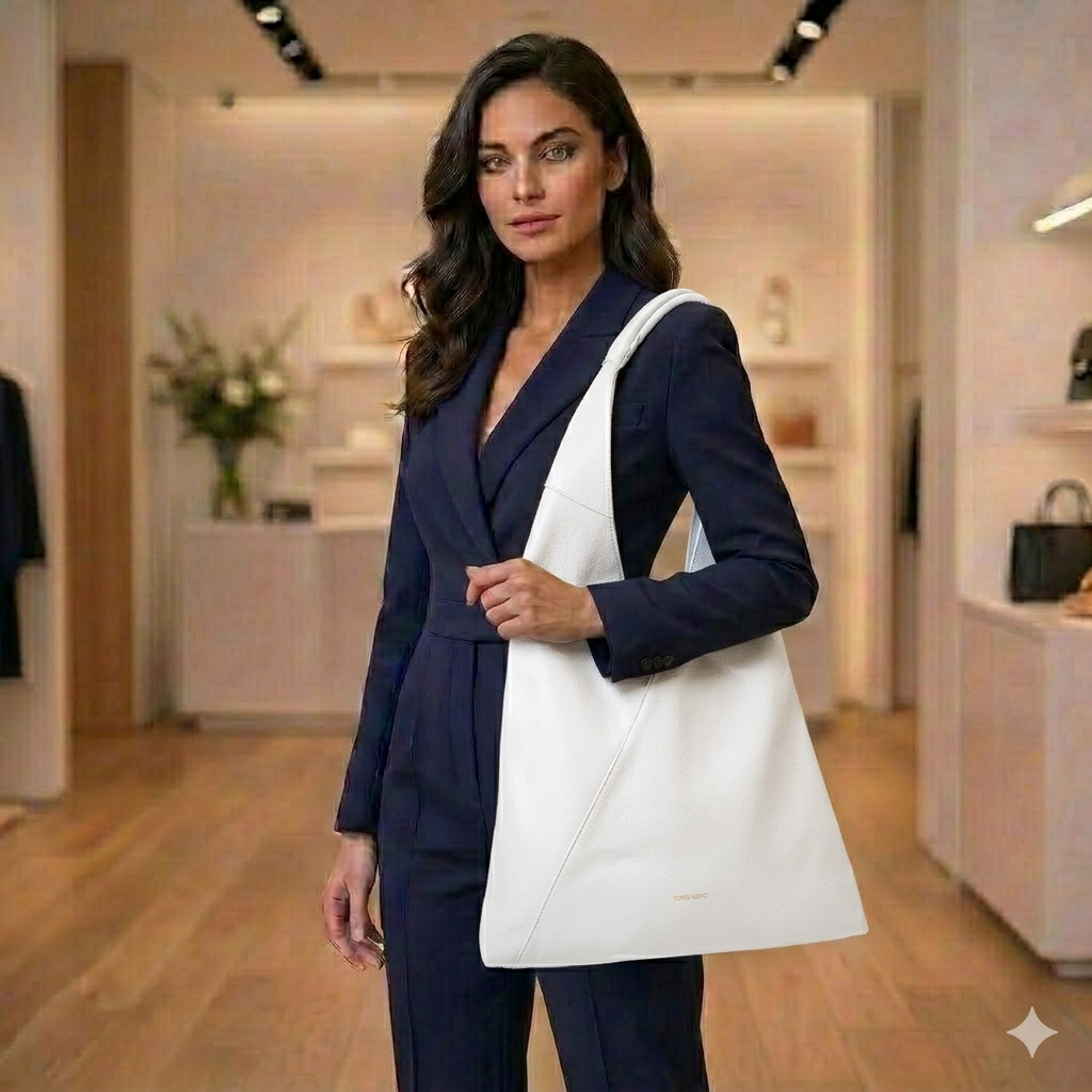 Damenhandtasche aus weißem Echtleder Camelia