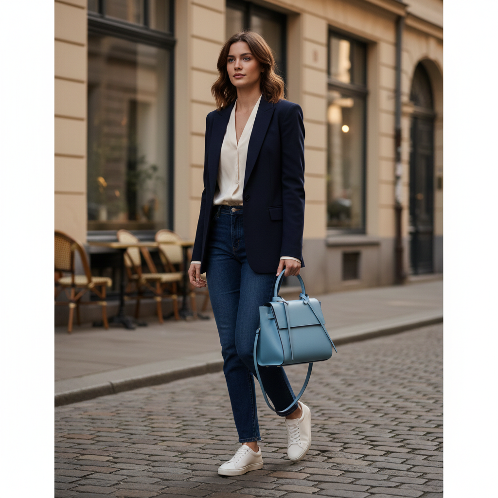 Sac à main femme en cuir véritable bleu Erika