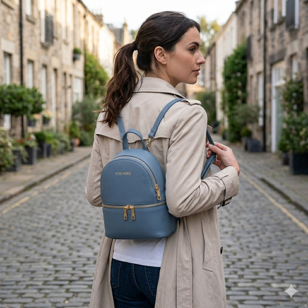 Damenrucksack aus echtem Leder in Blau Teen Spirit