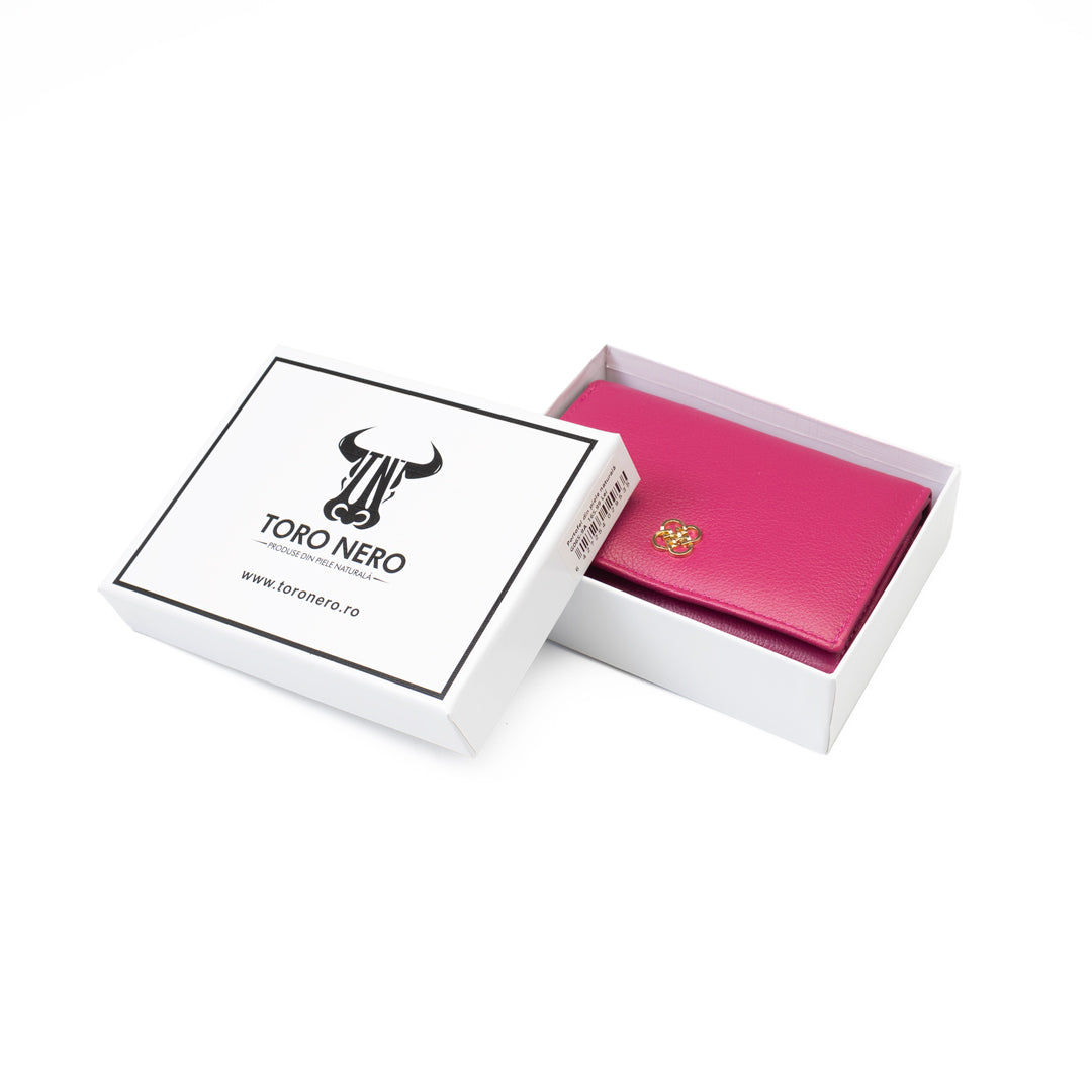 Damenportemonnaie aus echtem Leder in Fuchsia-Detail Little