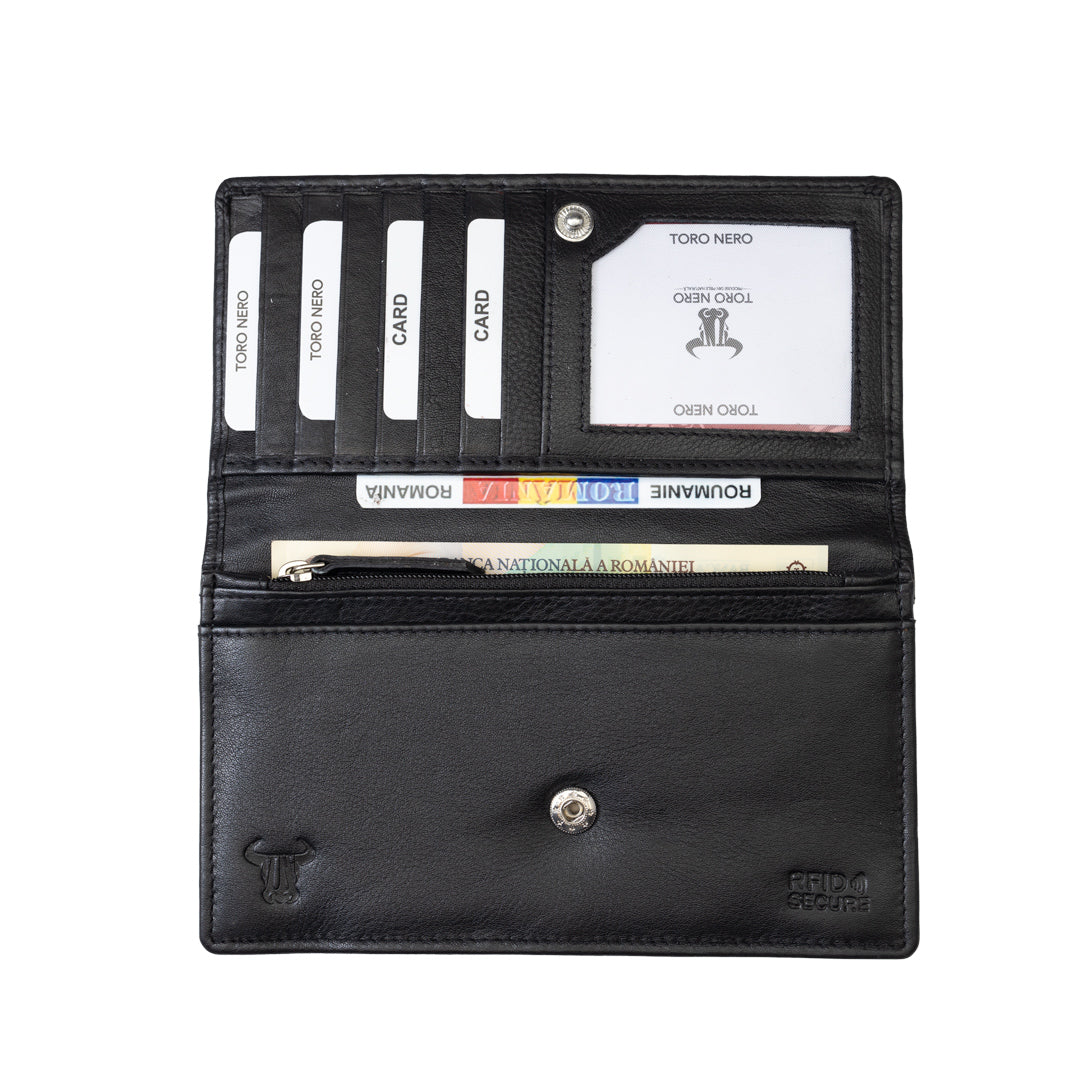 Portefeuille femme en cuir véritable noir Cloudy, protection RFID