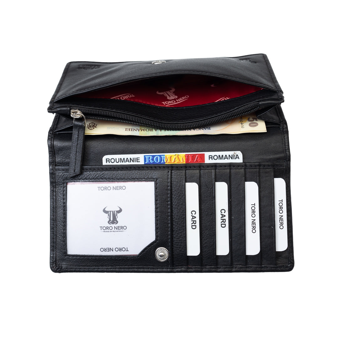Portefeuille femme en cuir véritable noir Cloudy, protection RFID