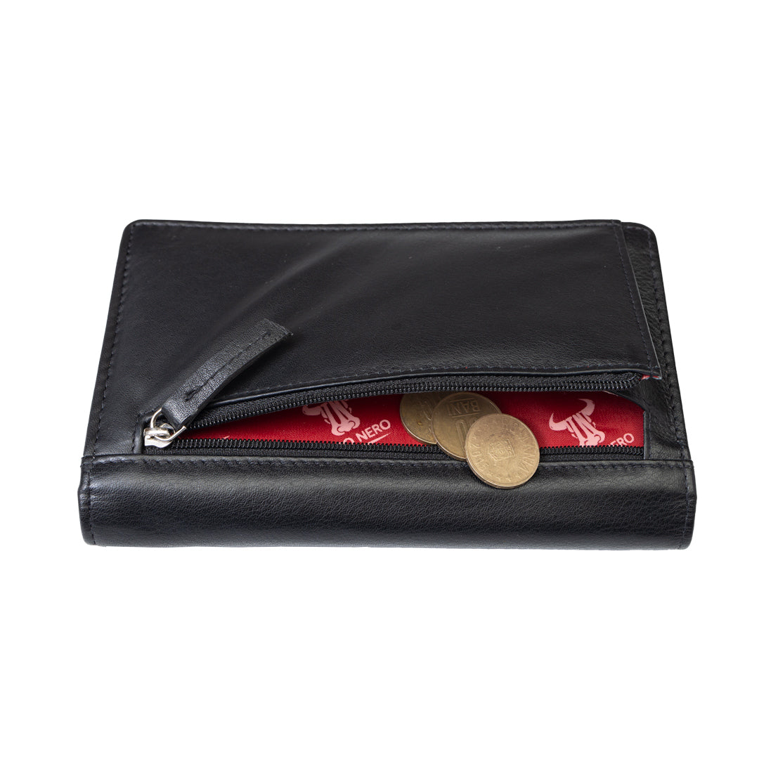 Portefeuille femme en cuir véritable noir Cloudy, protection RFID