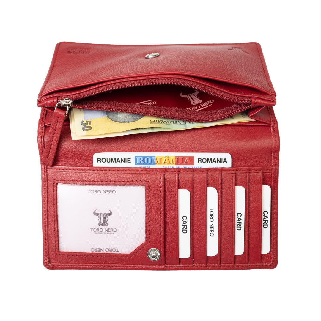 Damenportemonnaie aus echtem Leder, rot Cloudy, RFID-Schutz