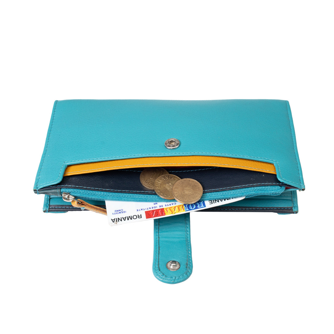 Portafoglio donna in vera pelle turchese Cory, protezione RFID