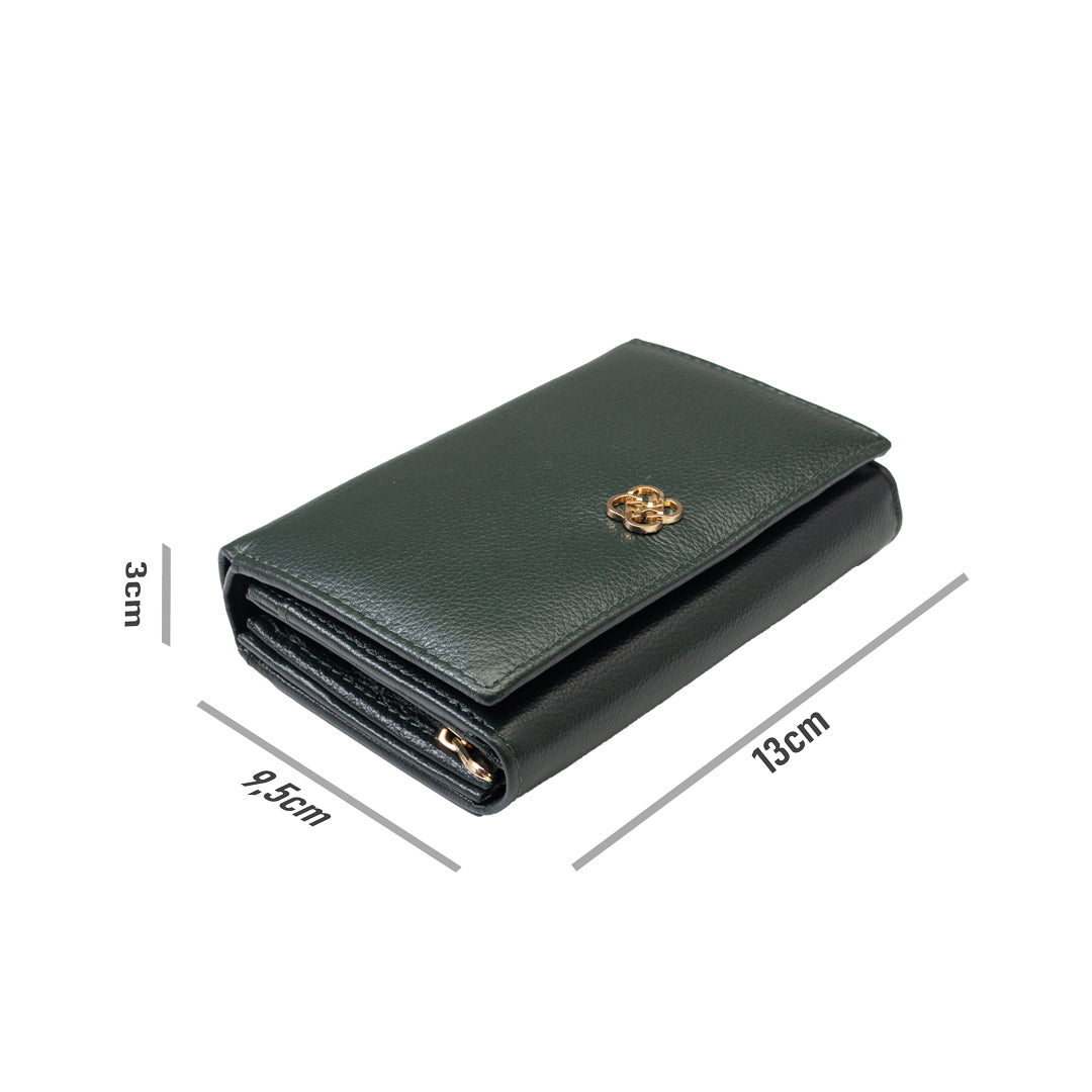Portefeuille en cuir véritable vert pour femme - détail Little
