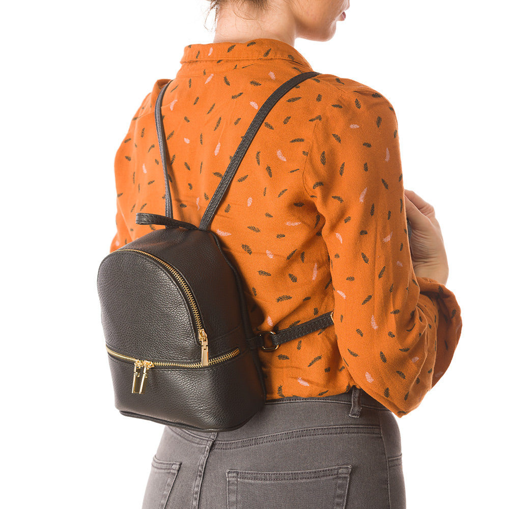 Damenrucksack aus echtem Leder, schwarz, Teen Spirit