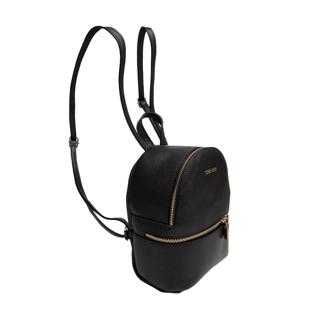 Damenrucksack aus echtem Leder, schwarz, Teen Spirit