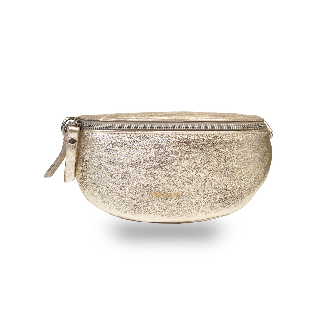 Damen-Gürteltasche aus echtem Leder Gold Waist Glam