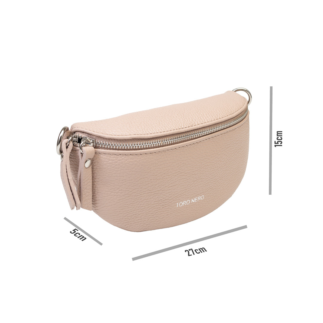 Damen-Bauchtasche aus hellrosafarbenem Echtleder, Waist Glam