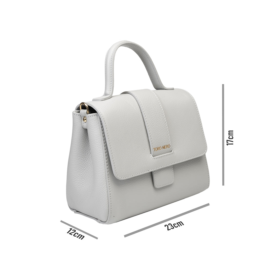 Damenhandtasche aus hellgrauem Echtleder Ranya