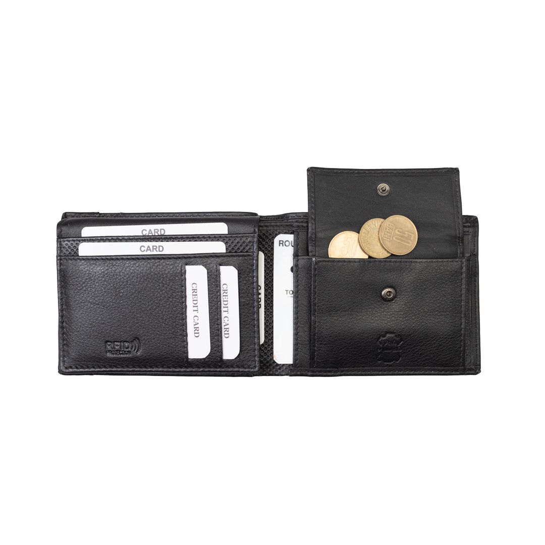 Portafoglio da uomo in pelle naturale nero-line Vox, protezione RFID