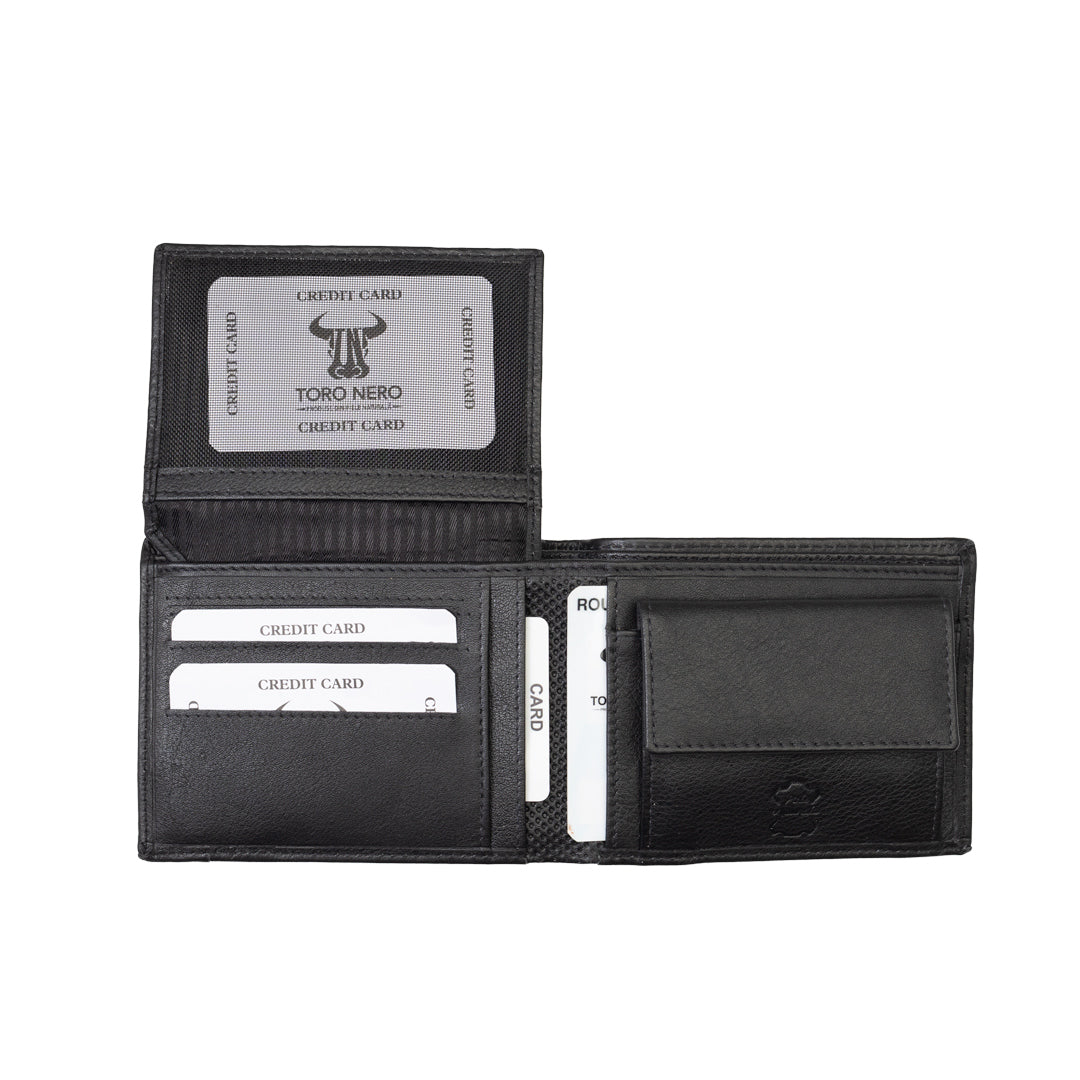 Portafoglio da uomo in pelle naturale nero-line Vox, protezione RFID